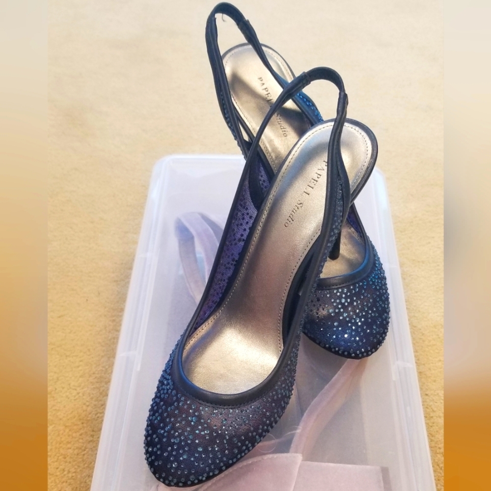 Blue Rhinestone Slingback Stiletto Heels